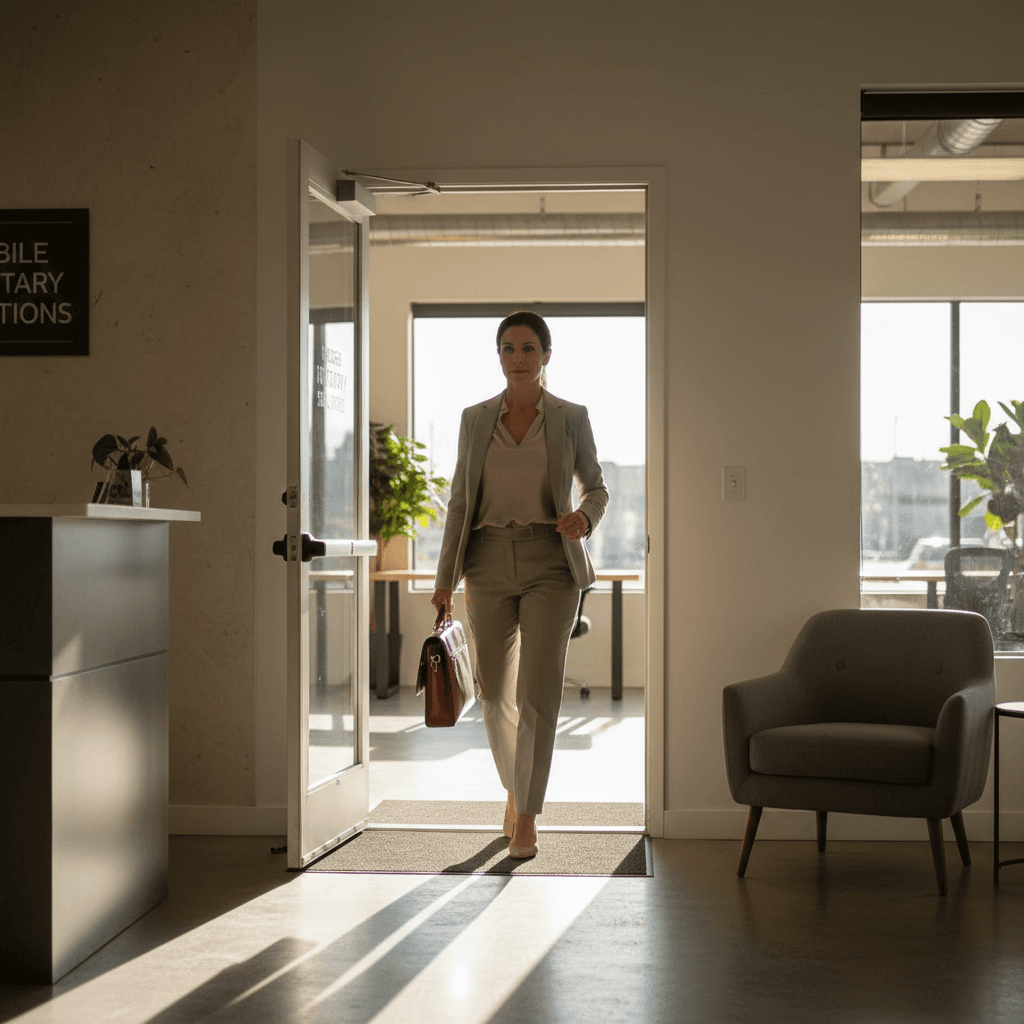 Mobile notary arriving for client appointment