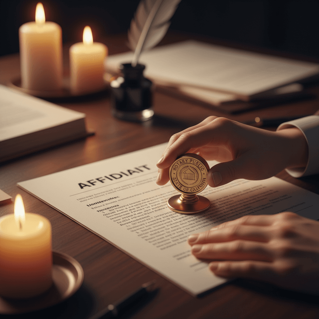 Notary applying official seal to legal document