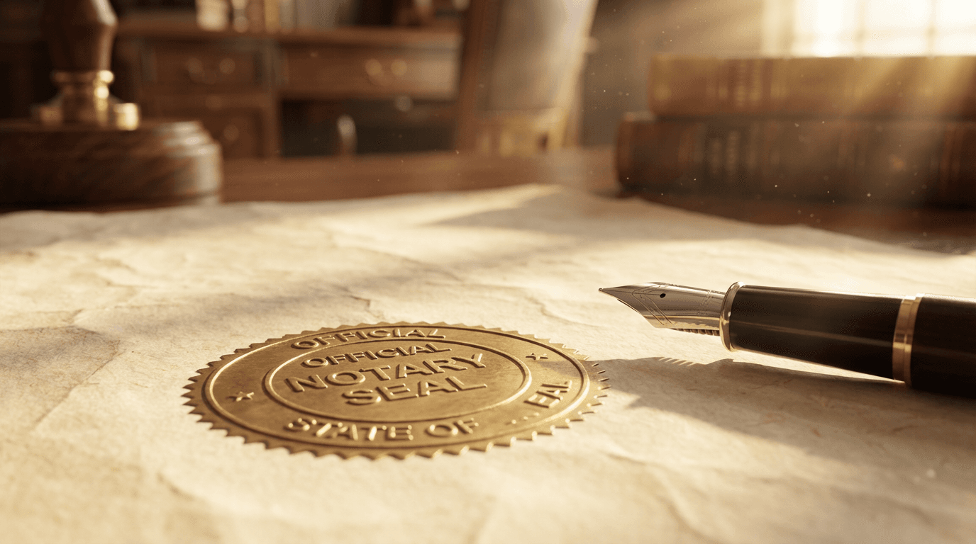 Notary professional reviewing documents with client