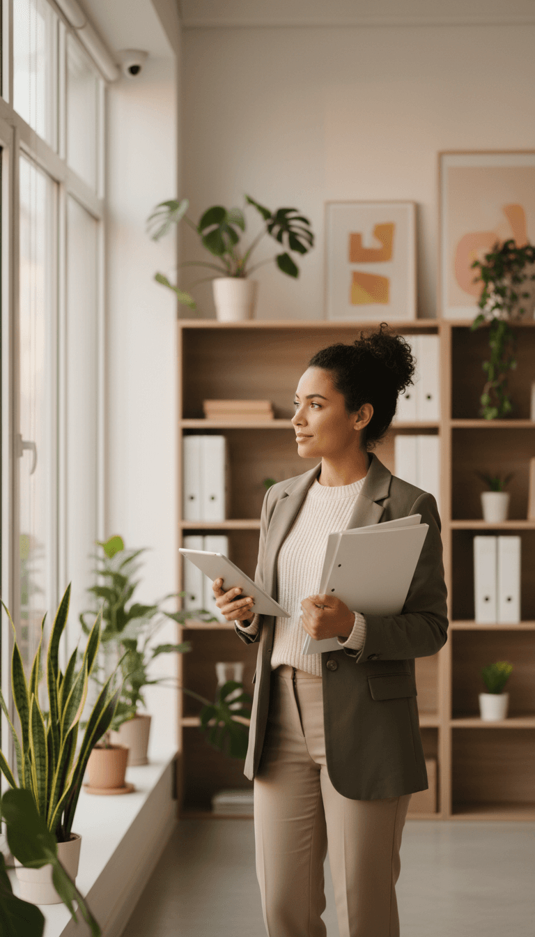 Satisfied client holding completed notary documents